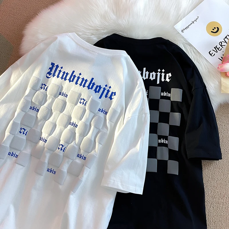 Hip Hop 100% Cotton Girl TShirt Unisex Embroidery Plain T-shirt Custom 3D Foam Screen Puff Print Oversized T Shirt for Men