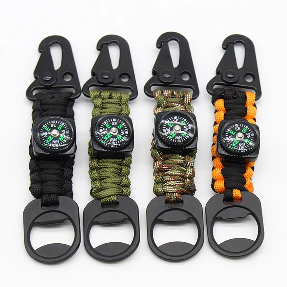 Outdoor Suspension Keychain with Eagle Beak Bottle Opener Hook for Buckle Woven Metal Technique for Backpacks
