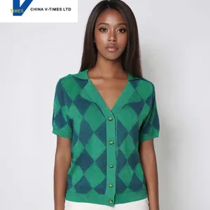 China V-Times 2026 Summer Premium Casual Female J Top Comfortable Short Sleeve Sweater Trendy Contrast