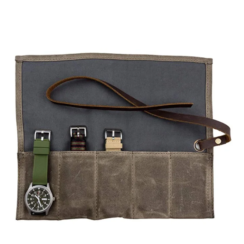 Waxed Canvas Watch Roll Waterproof Travel Case