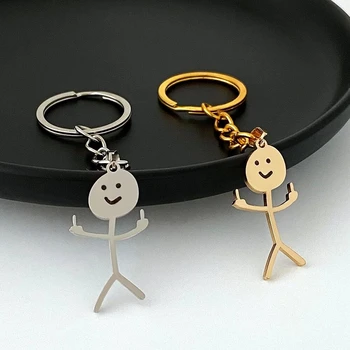 Dreamtimes Scheletro Smiley Omino Linguaggio dei Segni Portachiavi Dito Medio Stickman Scornful Borsa Auto Chiave Ciondolo Coppia Regalo