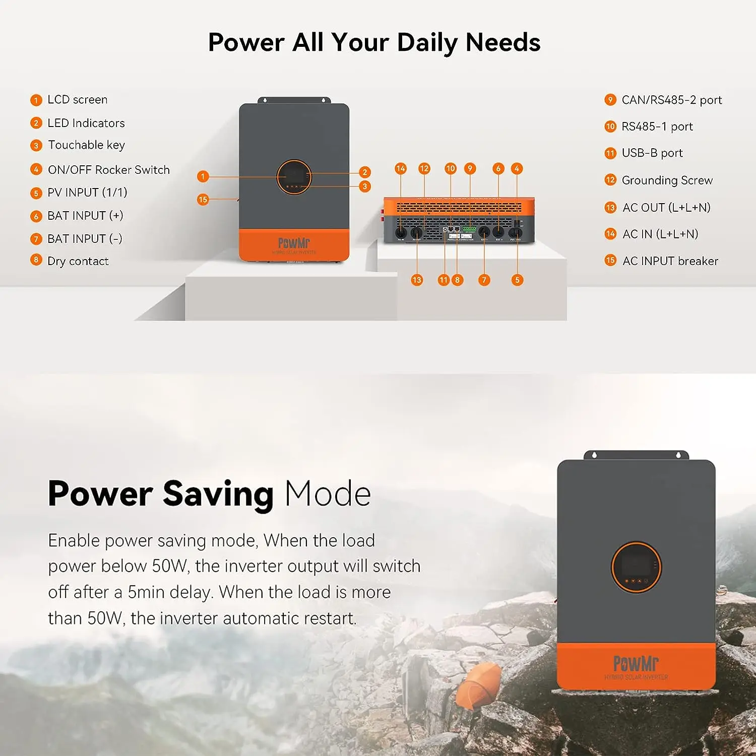 Powmr Split Phase Hybrid Inverter 10KW - Solar & Battery