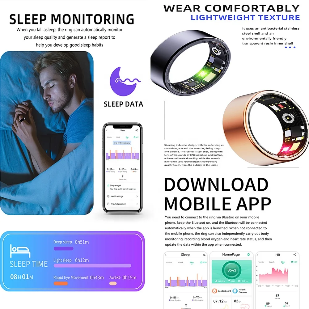 R11M Waterproof Electronic Smart Ring Intelligent Sport Fitness Sleep Health Care AI tracker Monitor Smart Ring R11M