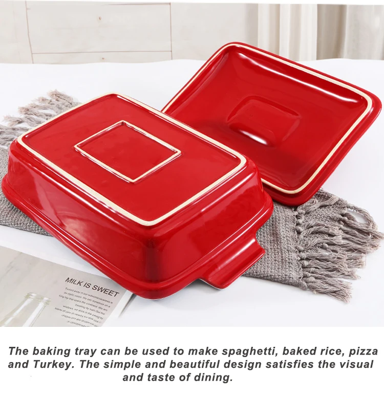 Red Rectangular Oval Casserole Dish Set Ceramic Baking Dish Large