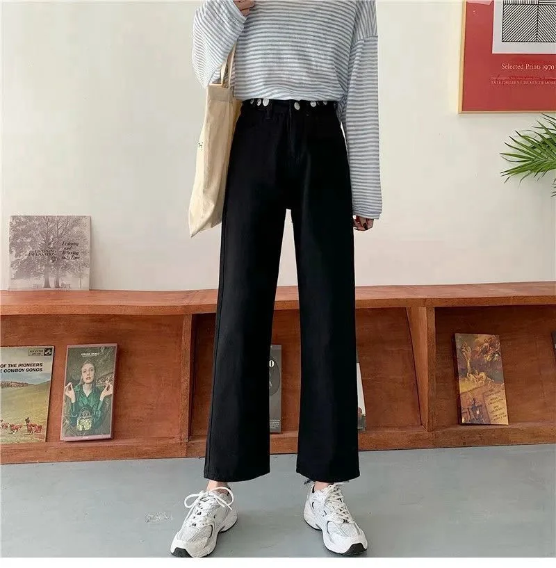 Pantalones Vaqueros De Tubo Rectos Y Sueltos Para Mujer,Vaqueros Largos  Coreanos De Cintura Alta Para Mujer,Pantalones Largos De Pierna Ancha  Versátiles Finos Para Espectáculos De Verano 2021 - Buy Lady Jean,Botón  Jeans
