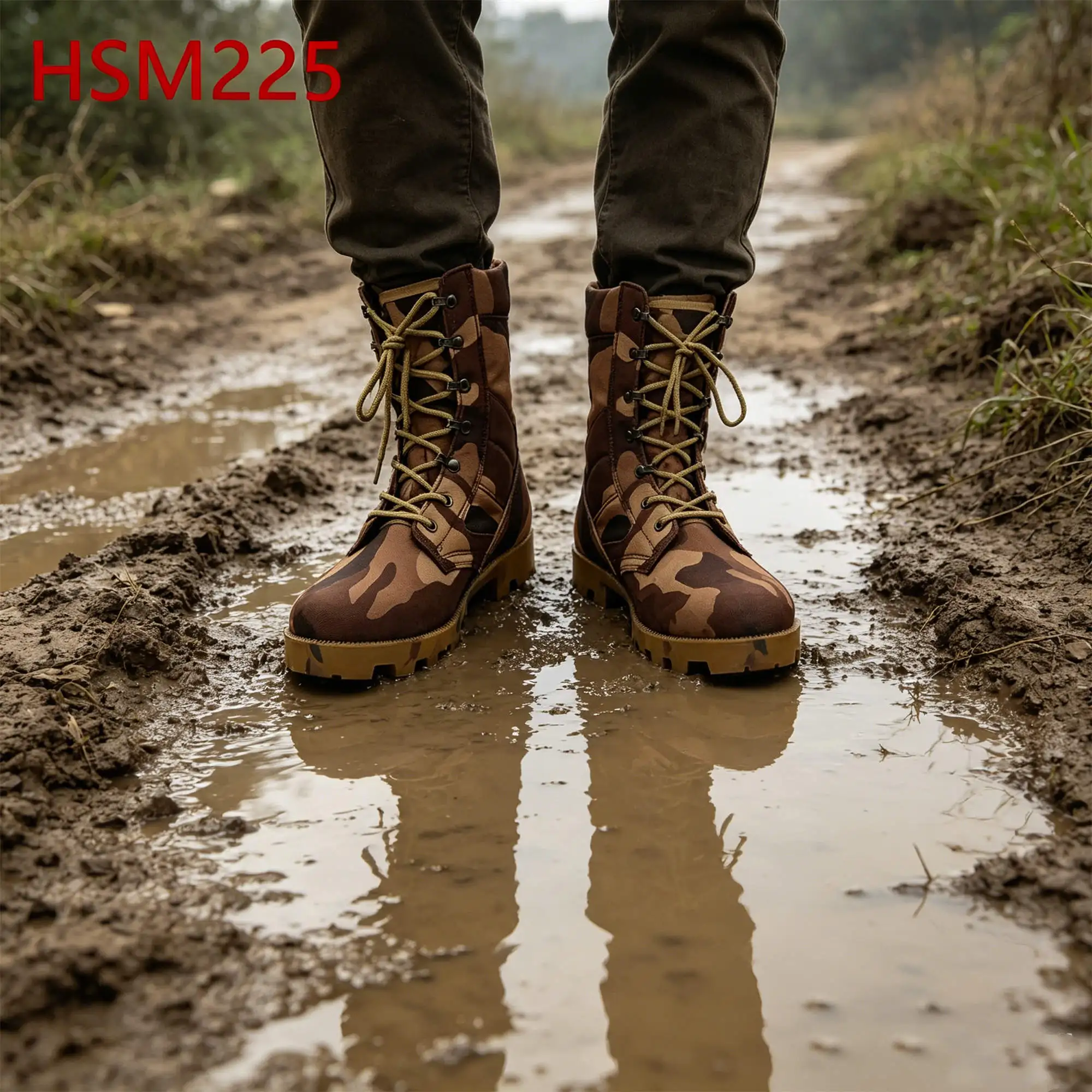 ZYF,full Brown Camouflage Nylon Fabric Hua Singh Hunting Boots Safety Practice Super Hard Rubber Outsole Jungle Boots HSM225