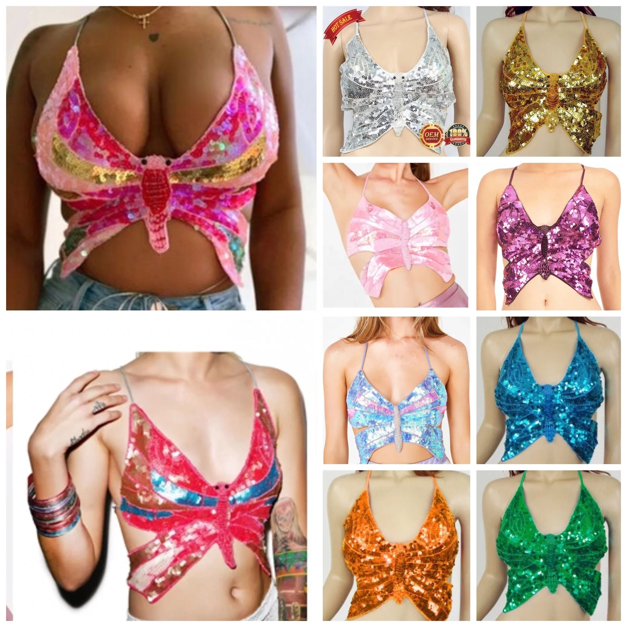 Vêtement Paillettes Haut De Bikini à Paillettes Femme - Soutien-gorge Danse Du Ventre Frangé - Tenue Festival, Rave Taille Unique