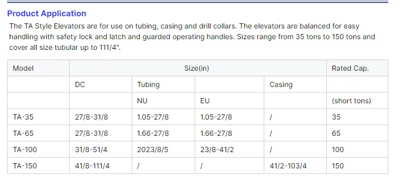 35 톤 Ta35 Ta65 용 API 8A/8C 튜브 엘리베이터| Alibaba.com