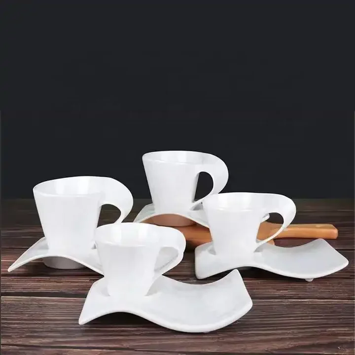 Large Capacity 80ml Ceramic Coffee Mug Plain White 3D Design with Creative Accessories for Home Espresso Water Milk Tea Cup