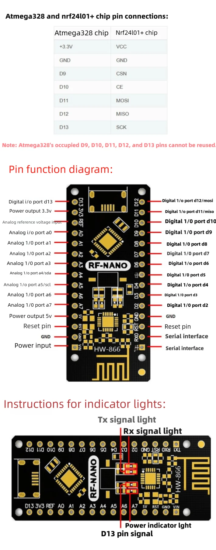 RF-Nano Nano V3.0 Typ-C Micro USB Entwicklungsboard ATmega328P QFN32 5V 16M CH340 Integrieren NRF24L01 + 2,4G Wireless Für Arduino – Detail 5
