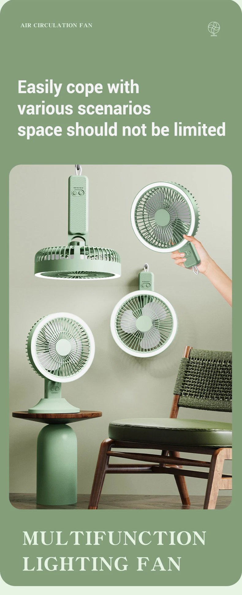 product 2025 3 in1 desktop table fan remote control rechargeable ceiling fan mini ventilador with led light hanging handheld fan-2