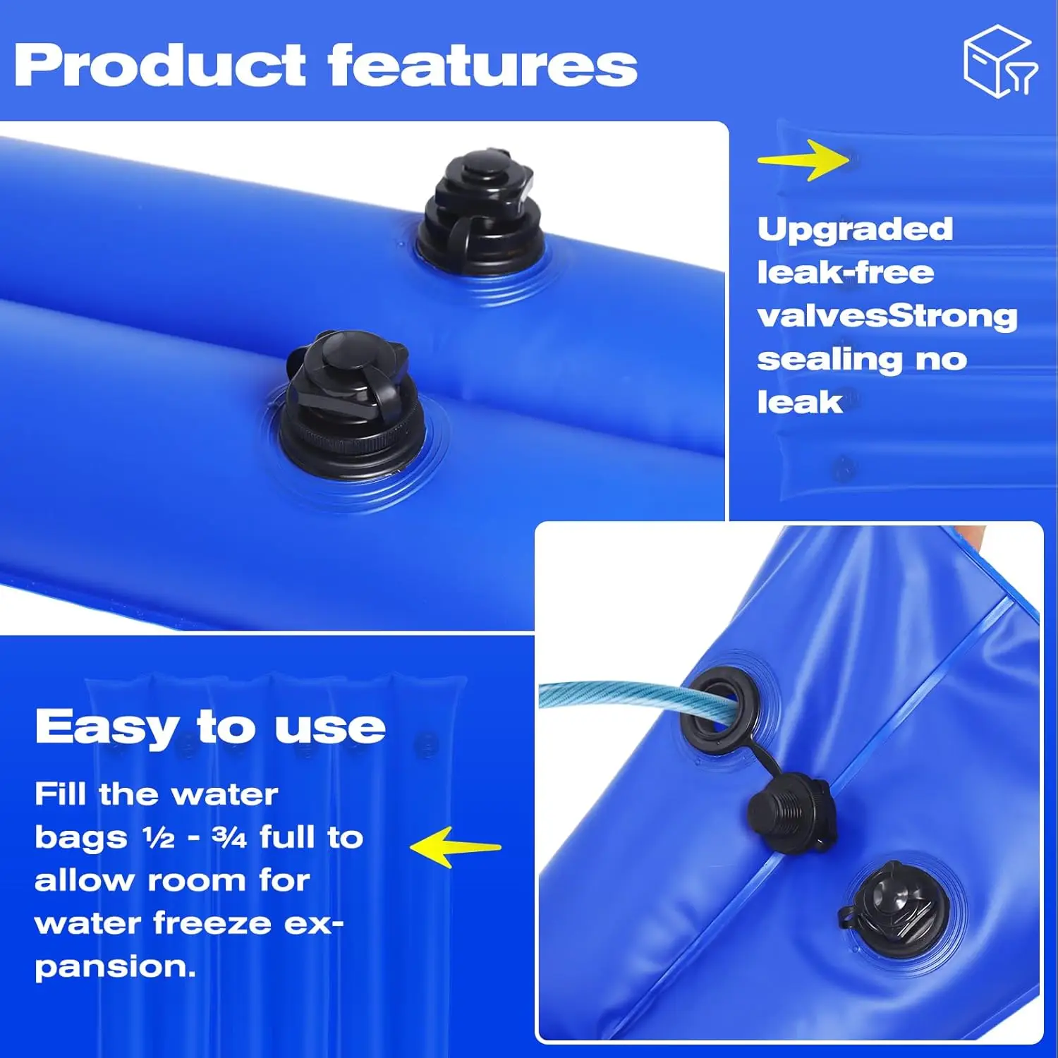 PVC Vinyl Water Tubes for Winter POOL Cover Single & Double Chamber for In-ground Pool COVERS details