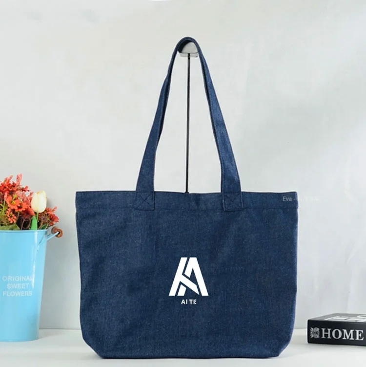 Stylish Big Capacity Cotton Denim Tote Bag Quality Canvas Shoulder Bag for Students and Business for Literature Carrying Gifts details