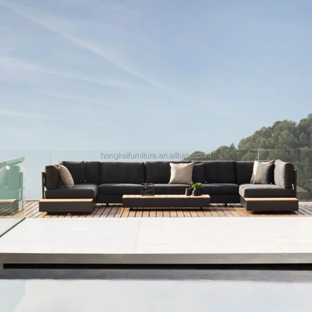Luxury Modern aluminum furniture garden sofa set patio aluminum outdoor sofa hotel Villia poolside teak L sectional sofa
