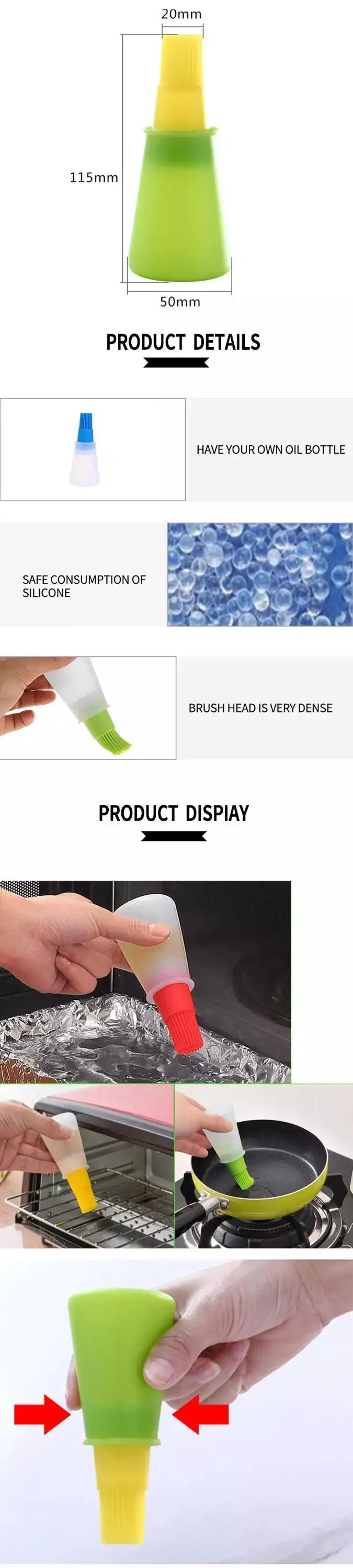 Portable Oil Bottle With Silicone Brush Baking BBQ Pastry Oil Brush
