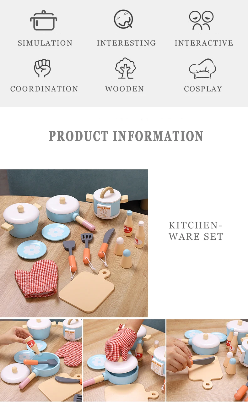 Children Wooden Kitchen Pretend Play House Toy Montessori Early