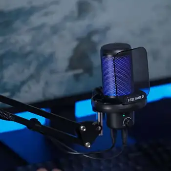 FEELWORLD VM1 Gaming Microphone with Mute Button, Bulk Order Discount USB Studio Mic for Twitch Live Broadcasting detail image