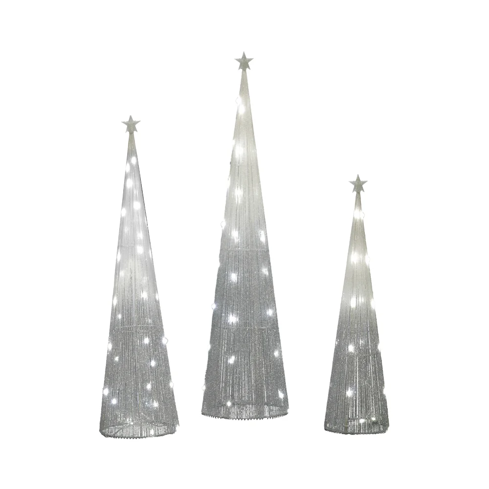 Outdoor Waterproof 3PK Glitter Cone Tree Motif Light Customizable Christmas Decoration