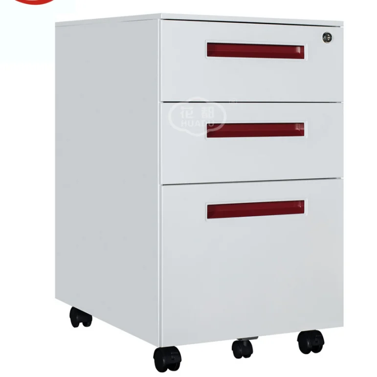White Color File Cabinet Side Open 3 Drawers Metal Mobile Pedestal