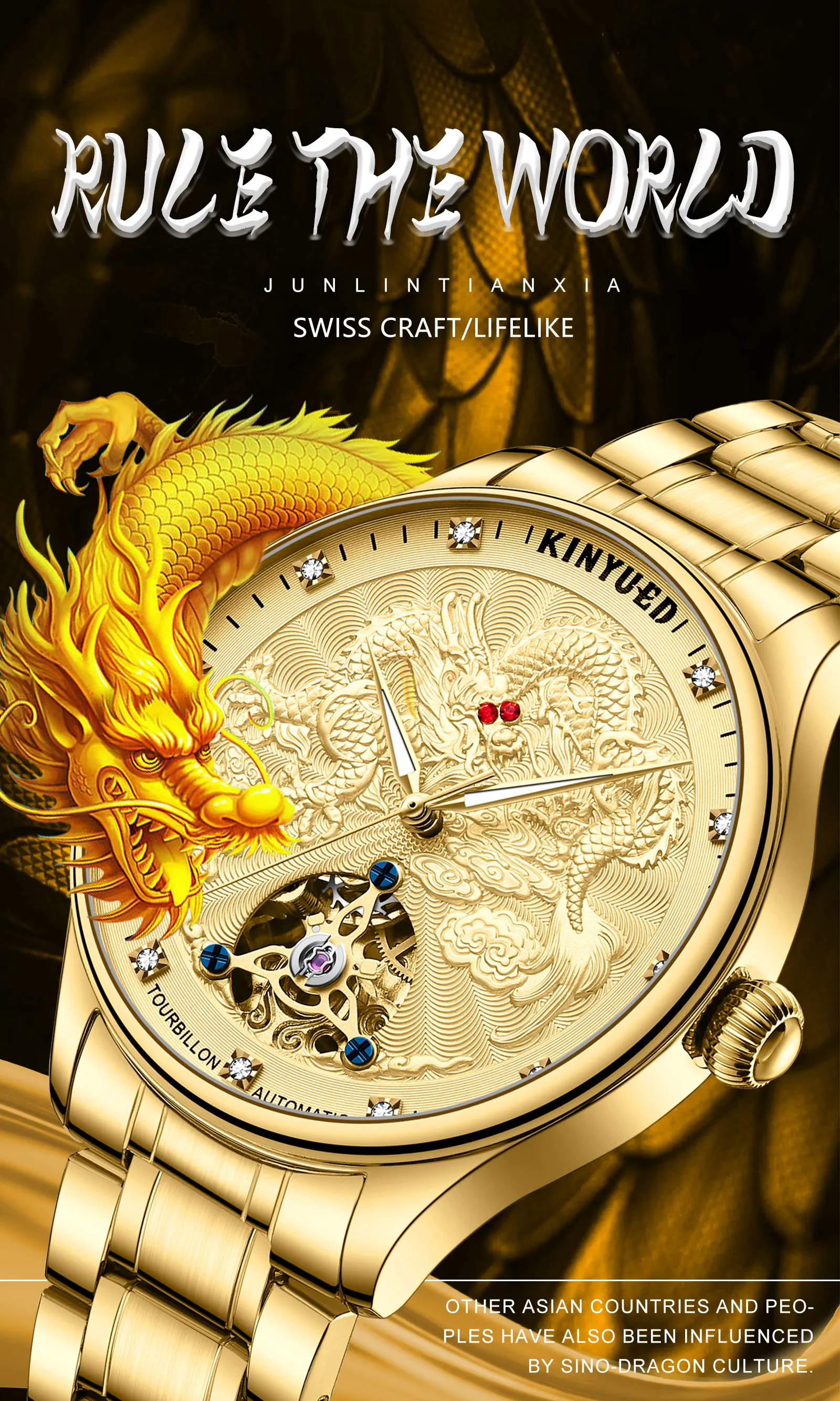 KINYUED J114 Hot Sale Luxury Reloj Montre Man Watch Sport Mechanical Automatic Wrist Tourbillon Gold Dragon Watches