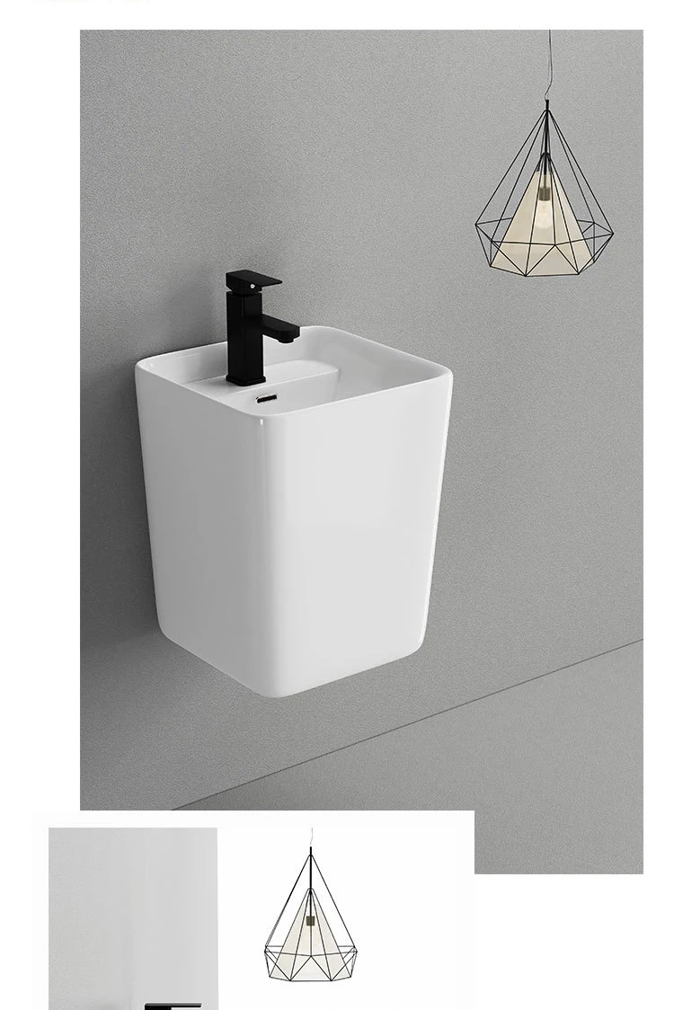 European style square modern design bathroom wall mount ceramic sanitary ware wash basin wall hung basin sink supplier