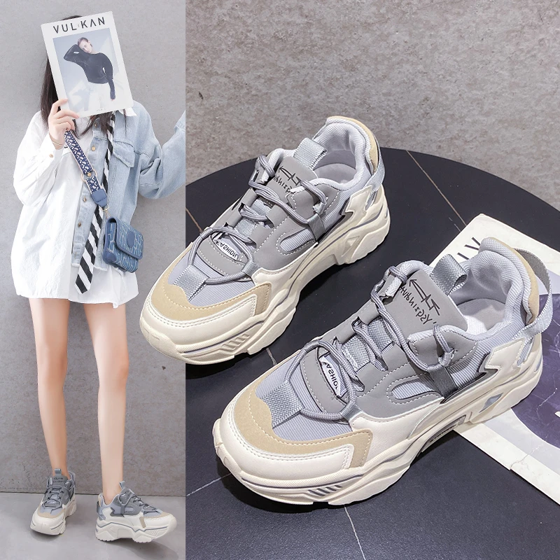 2022 New Women's Vulcanized Shoes Sport Shoes Platform Sneakers Ladies  Designer Lace Up Breathable Sneakers Flat