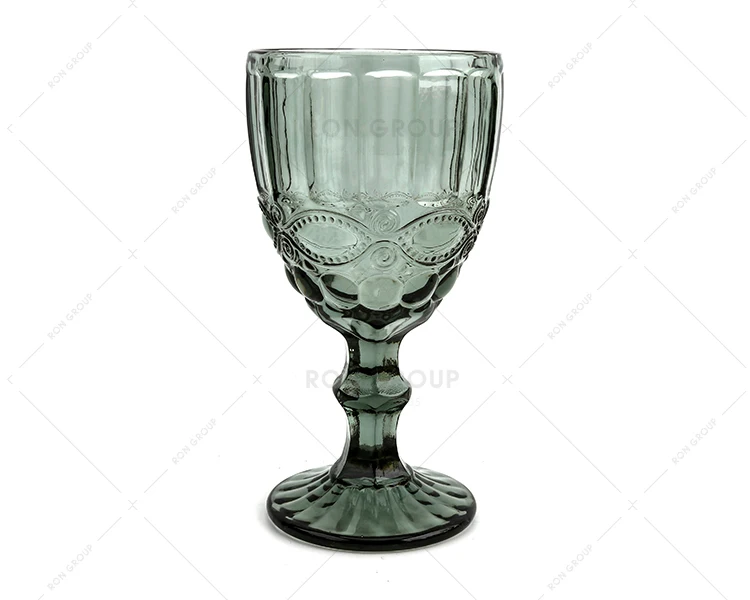 Wholesale hot selling big wine glasses embossing modern wedding drinking champagne goblet water and juice color glass cup