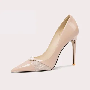 Custom Plus Size Bridal Pointed Toe Shoes Patent Leather Upper High Heeled Slip on Women Pearl Wedding Pumps Shoes Party