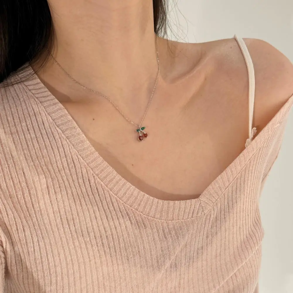 KAKODIY Daily 925 Sterling Silver Women's Fine Jewelry 5A Cubic Zirconia Pendant Cherry Necklace detail 6