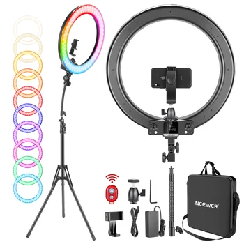 Neewer 18-inch RGB Ring Light With Stand, 3200K-5600K CRI 97+ LED Ring Light for Selfie/Makeup/Party/Vlog/YouTube Video Shooting