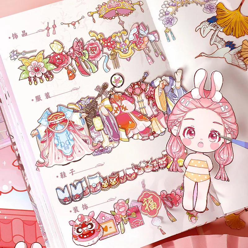 Simno Kawaii Borderless Die Cut Stickers Chinese Style Cute Girl Reusable Dress up Stickers Book