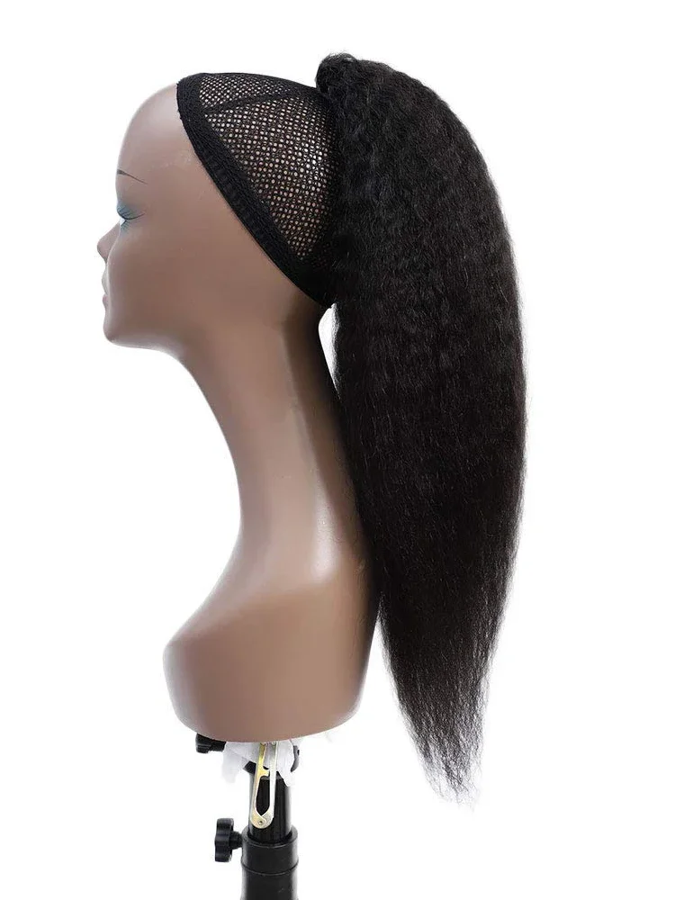 Kinky Straight Human Hair Paardenstaart Extension Yaki Drawstring Natural Black voor Vrouwen_voghion.com