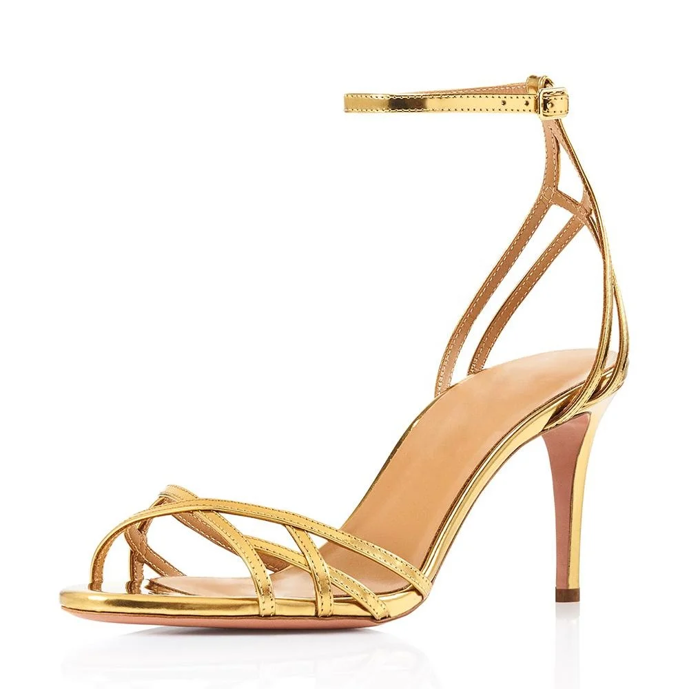 ENMAYER Bridesmaid Inch Golden High Heels Gold Strap Sandals Wedding  Shoes for Women Gold Stiletto Heels