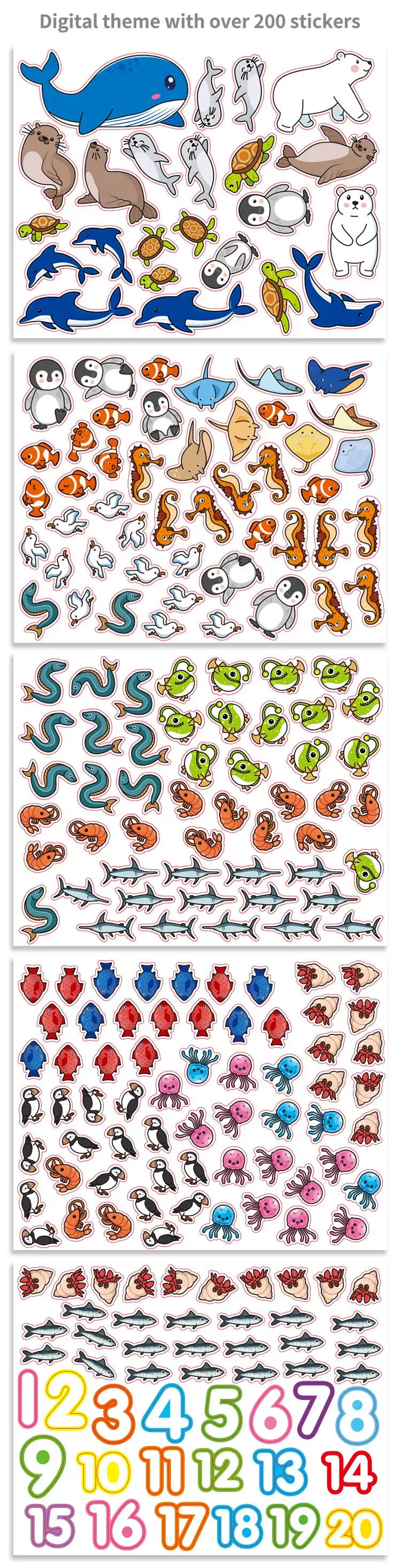 product keybaby custom 2025 new preschool ocean animal alphabet number tracing book coloring writing book activity sticker pad for kids-8