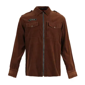 Popular style custom logo turn-down collar vintage long sleeve zipper corduroy jacket men with front pockets