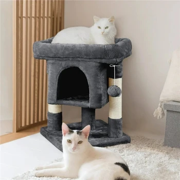 Best Quality Polyester Filling Fluffy Edge Replaceable Toy Wooden Cat Tree House for Many Kitties