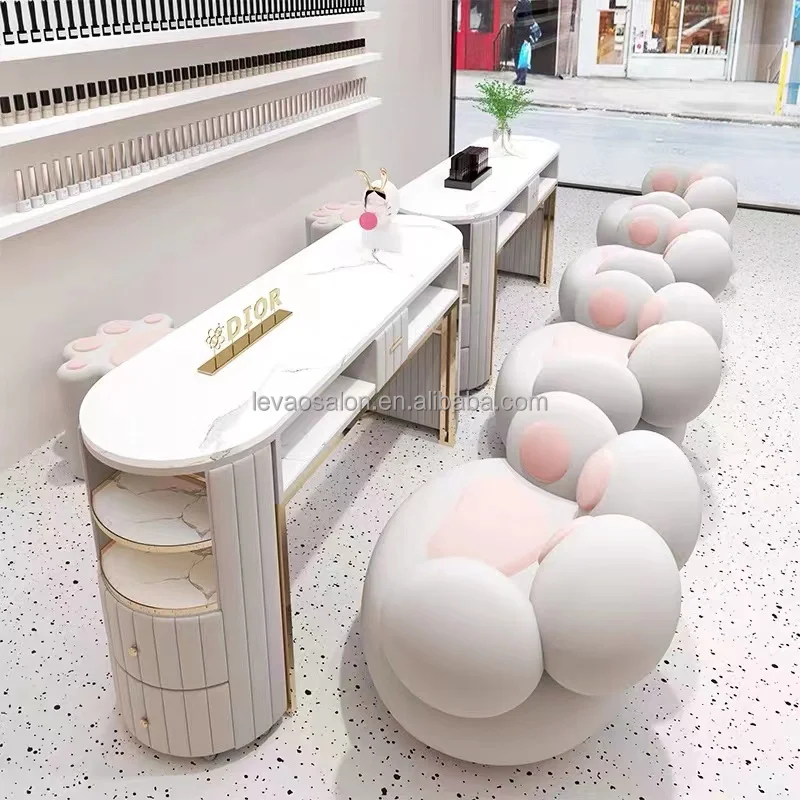 Nice Pink Nails Bar Pedicure Station Salon Furniture Wood Nail Tables