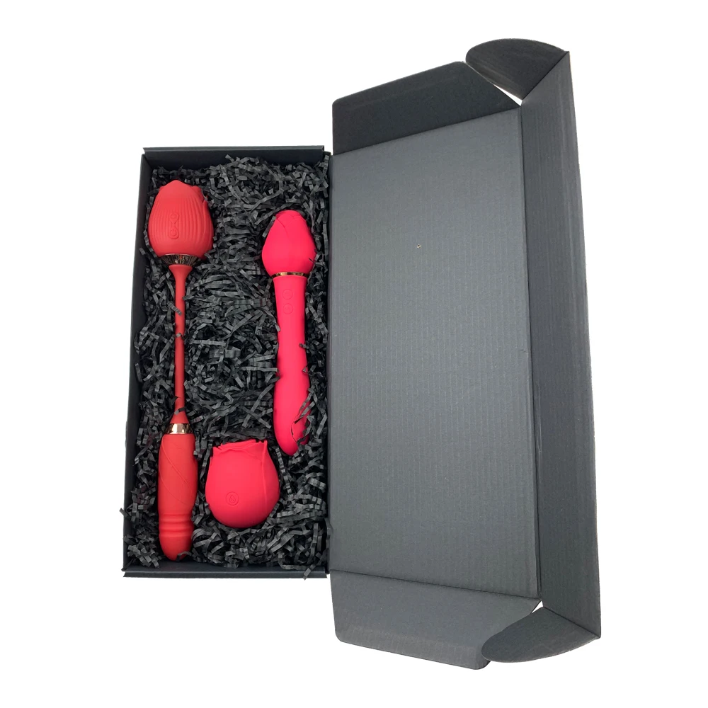 Rose Combination 3 Pieces/Set Gift Box Rose Shaped Vibrating Rose Vibrator Sex Toys for Woman Clit Tongue Sucking Vibrator