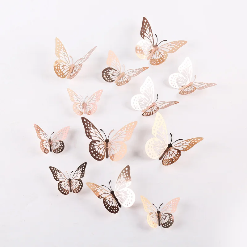 12Pcs 3D Wall Stickers Hollow Design Paper Butterfly Shape Wall Decor Party  Supplies Elegant Wall Sticker