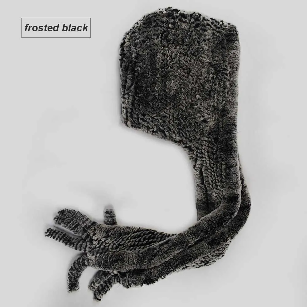 knit rex fur hood scarf frosted black