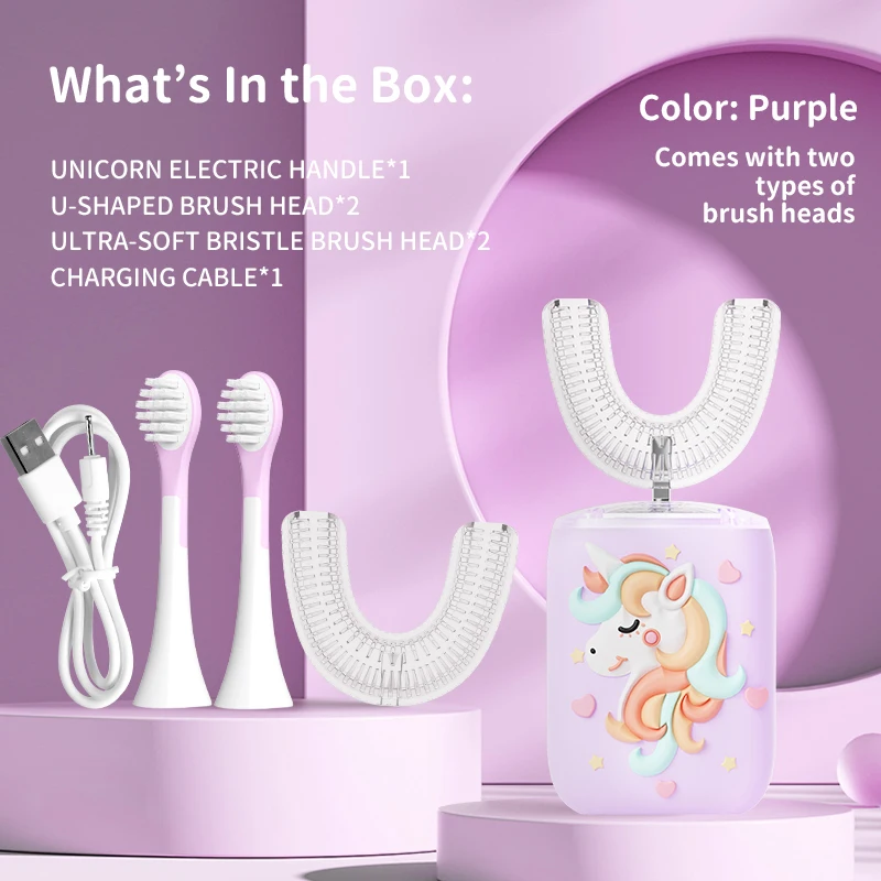 Premium Custom Waterproof Smart Kids Sonic Electric Toothbrush with Food Grade U Shaped Brush Head and 10000 Bristles for Safety