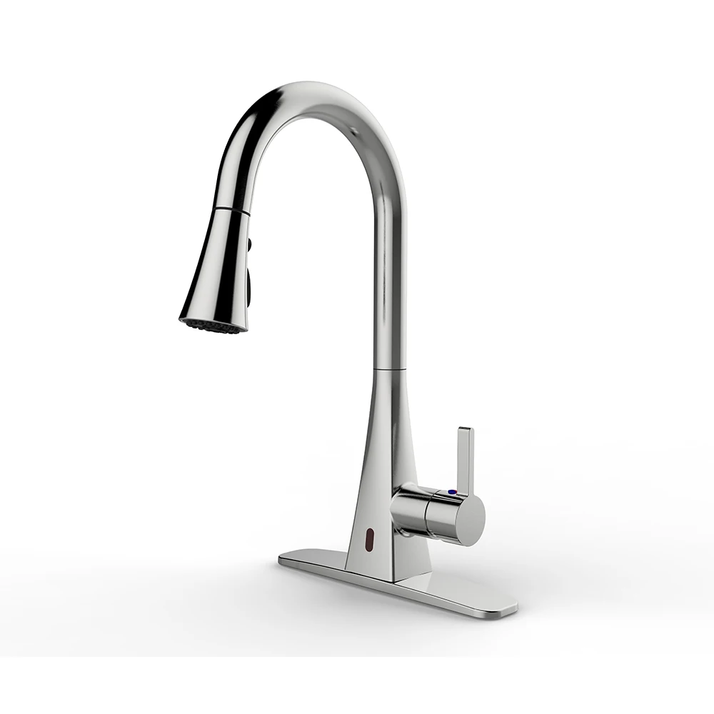 Rajeyn Kitchen Motion Sensor Faucet with Pull Down Sprayer Water Flow Switchable Battery Power Supply