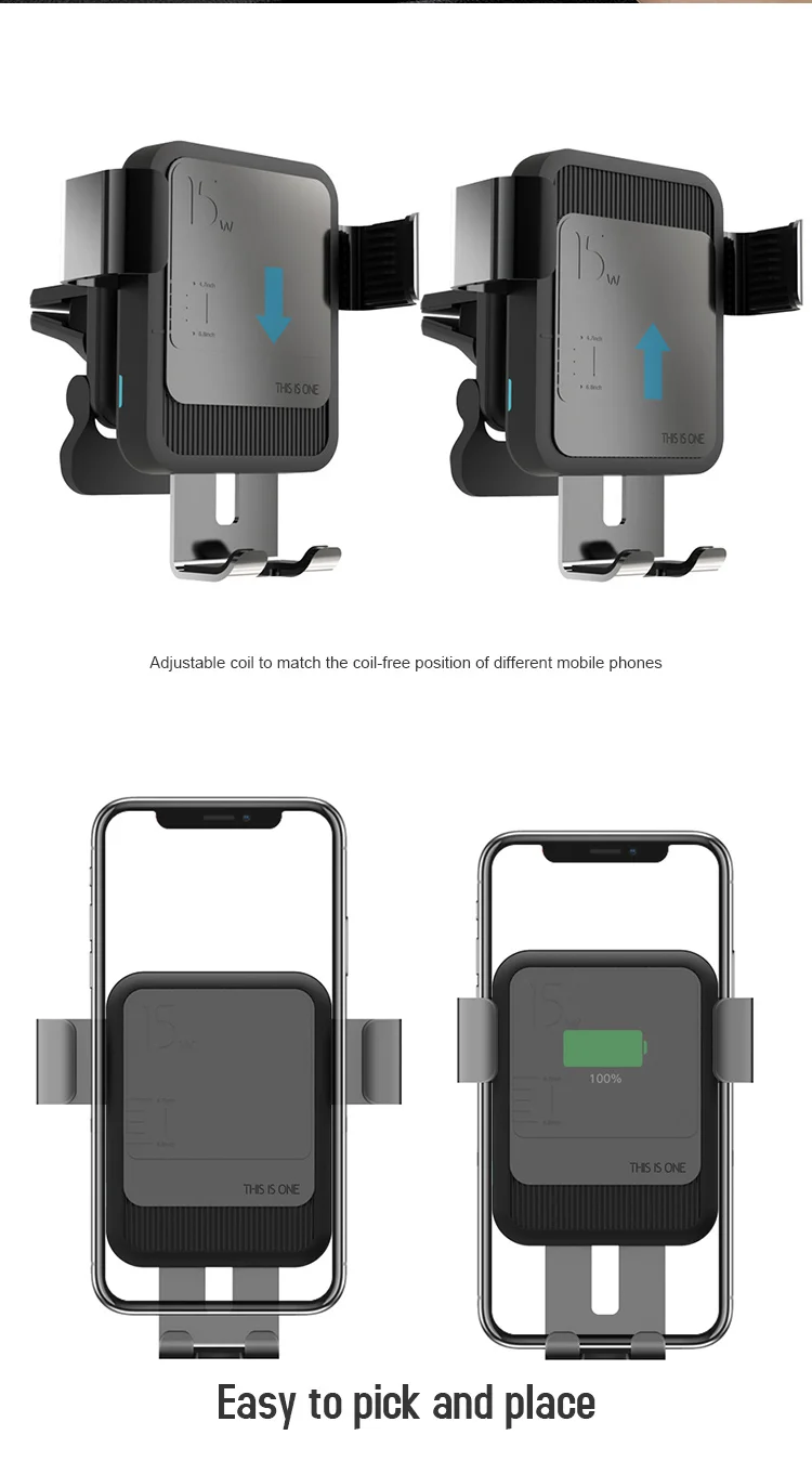 15W Fast Charging Wireless Car Charger with 12-24V Voltage and 1 Year Warranty for iPhone