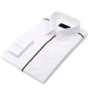 MTM Men's 100% Cotton Dress Shirt White Slim Fit Long Sleeve Anti-Wrinkle Breathable Customisable Embroidery for Formal Daily