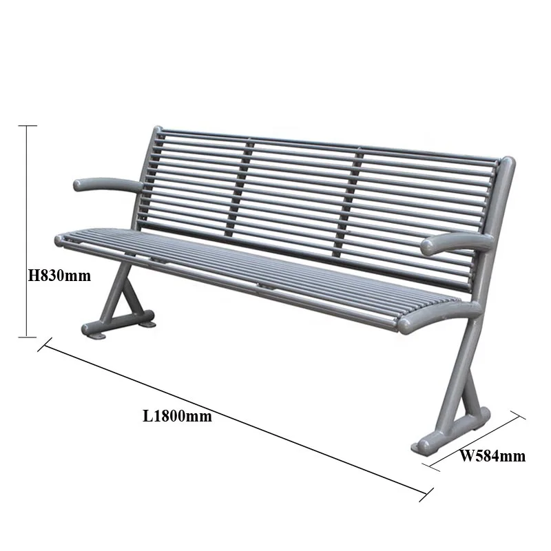 Outdoor Modern Long Seating Benches With Armrest Park Garden Benches