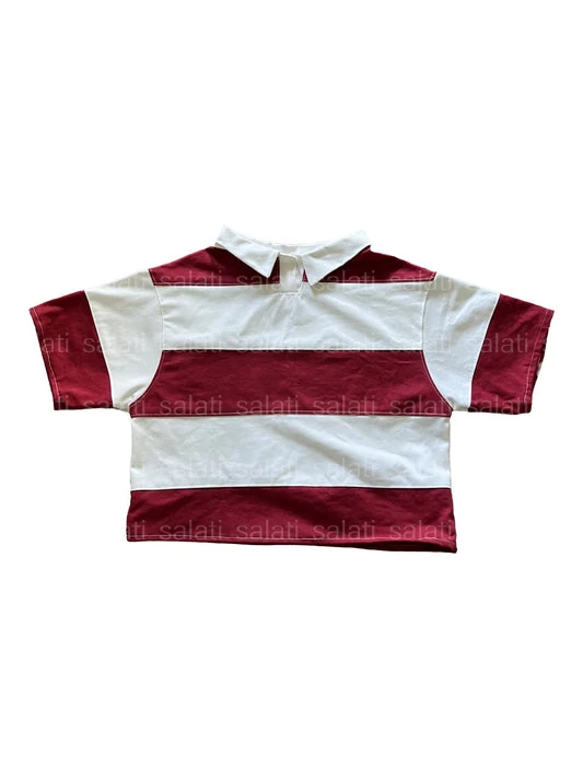 Salati Custom High Quality Cropped 180 Gsm Drop Shoulder 100% Cotton Plain Short Sleeve Stripe Rugby T-shirts Polo Shirts Men gallery 9