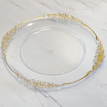 13" Clear Acrylic Plastic Charger Under Plates for Wedding Party Banquet Table Decoration Gold Rim Clear Charger Wedding Plates