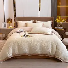 Customizable Three-Dimensional Carved Milk Velvet Four-Piece Polyester Fiber Sheet Quilt Bed Set