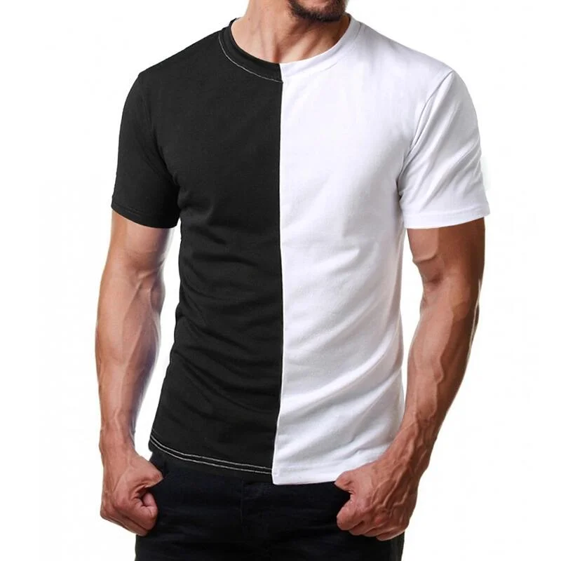 Custom Colors Men Split Two Tone Color Block Half Black Half White T Shirt  With Custom Logo - Buy Half Black Half White T Shirt,Custom Design Logo,Dry