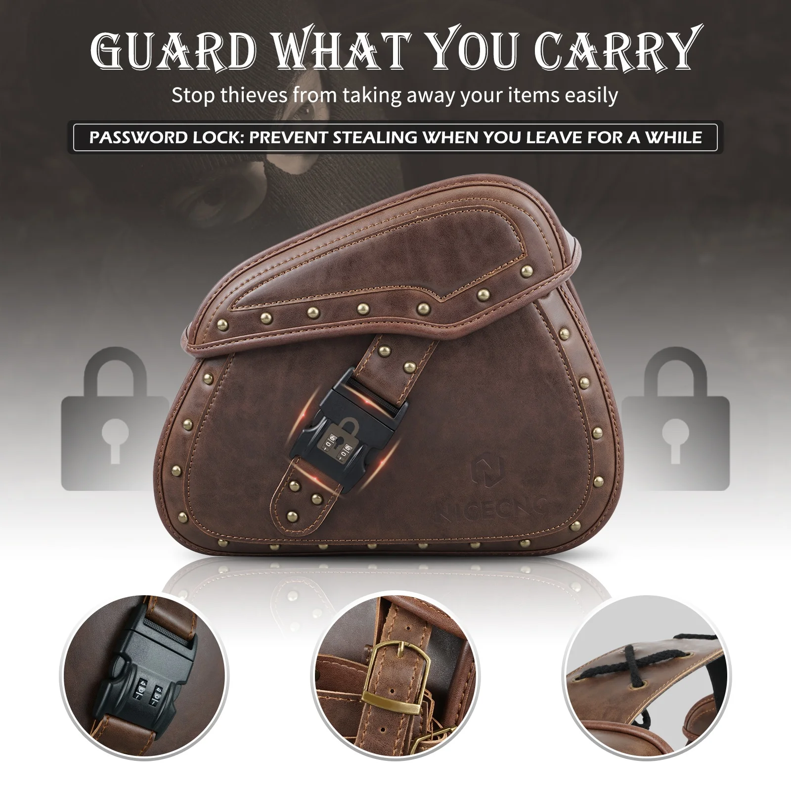 Nicecnc PU Motorcycle Saddle Side Tool Bag Waterproof Durable